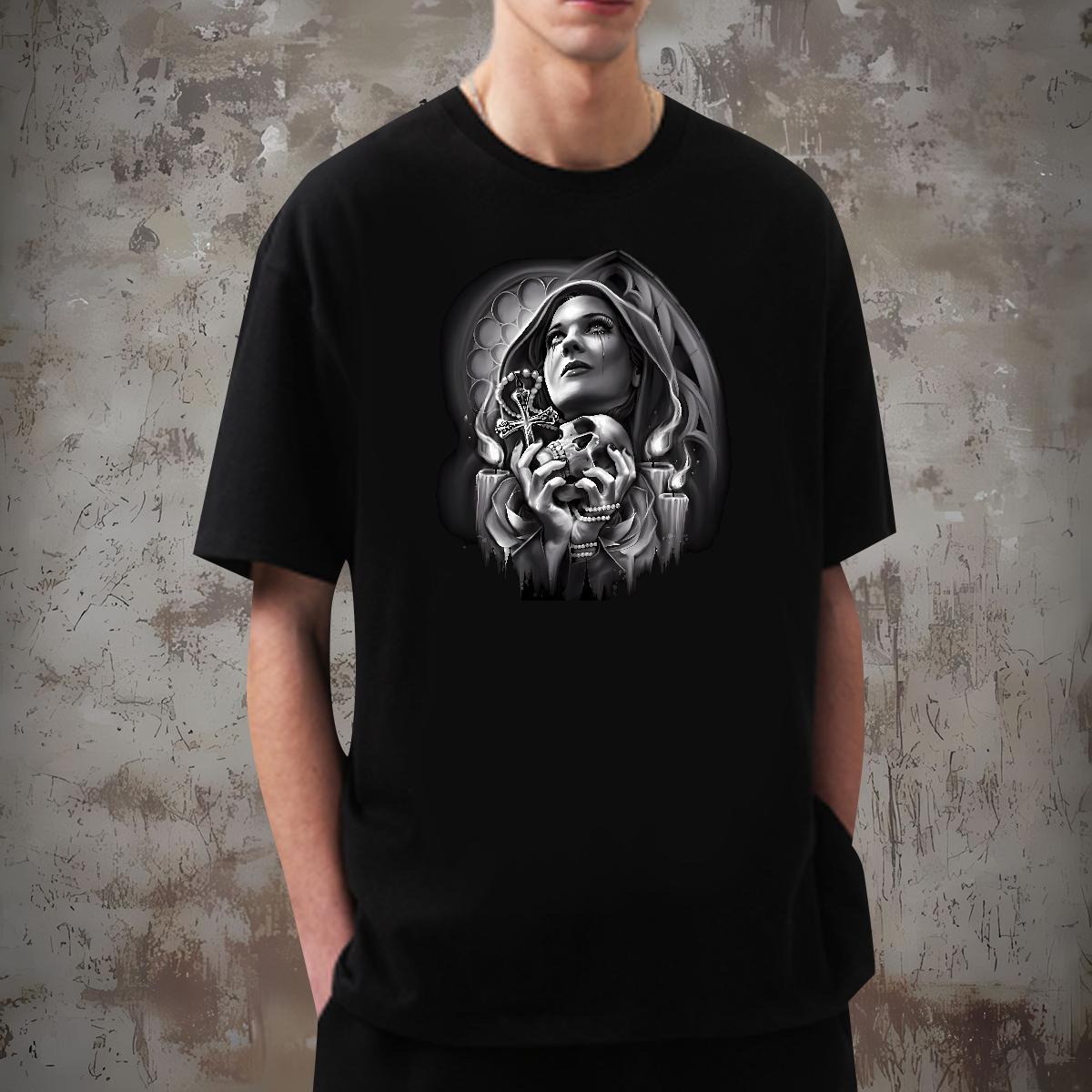 Man T Shirts 100% Cotton 230g nun Street Casual Breathable Short Sleeve Black White Men Tees Customized Unisex Tee Shirt