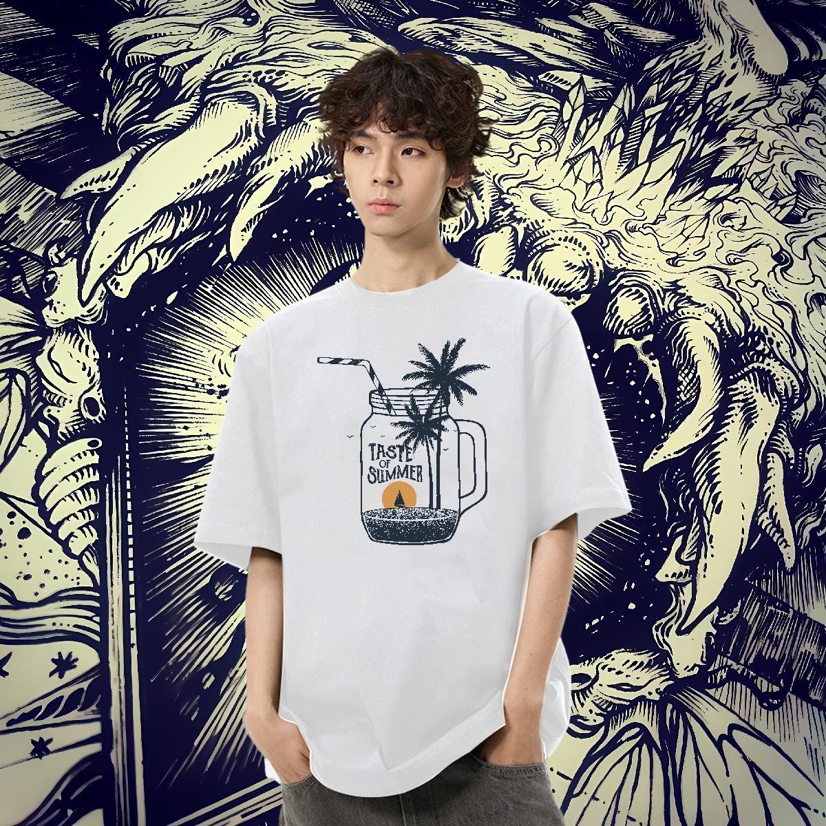 Loose Tshirts 230g 100% Cotton Casual Daily Wear sun DIY Anime Pure Cotton Fashion New T Shirts Men Tops Shirt
