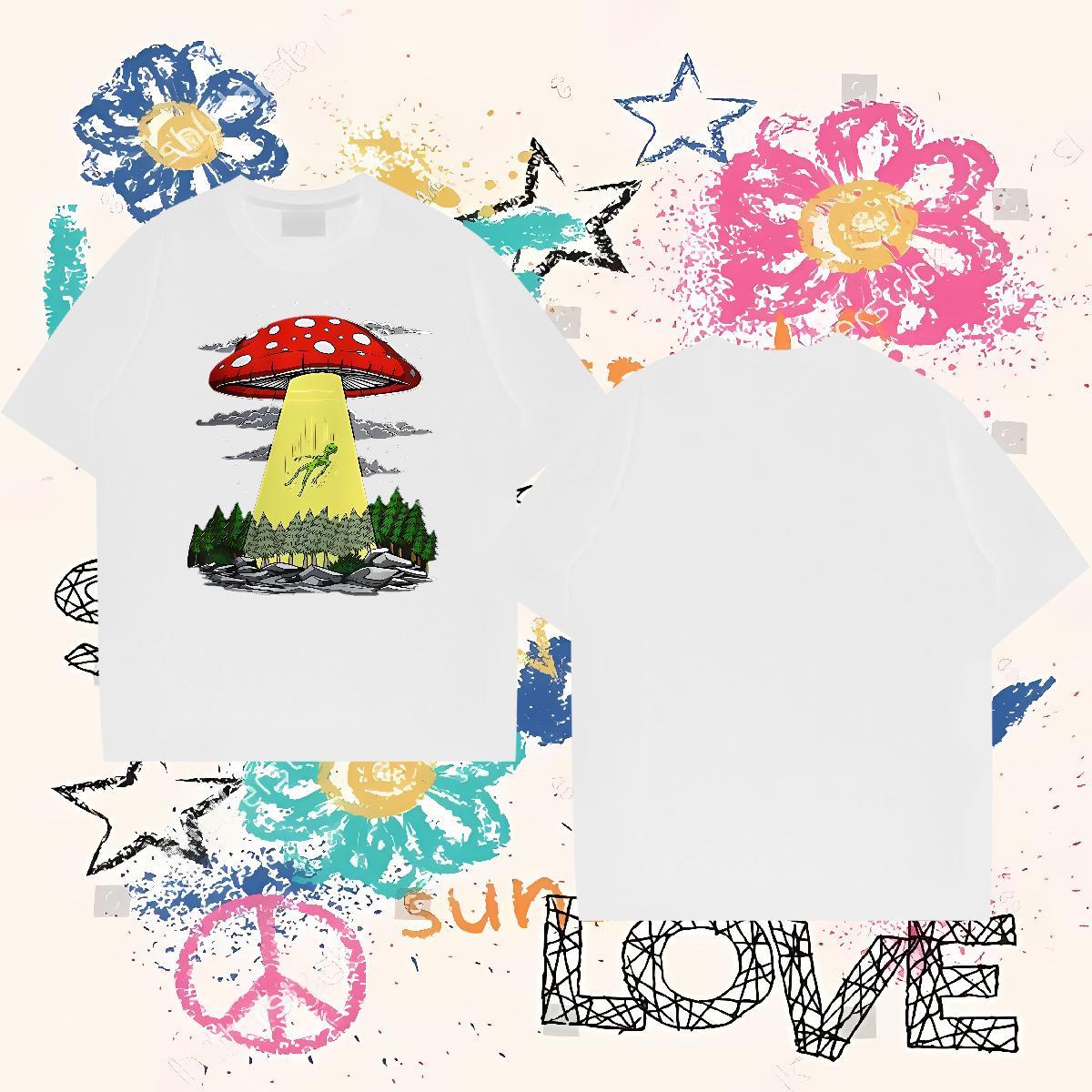 2024 T-Shirts 100% Cotton 230g mushroom Summer Casual Tshirts Breathable Wholesale Men Clothes T-Shirt Floral Print