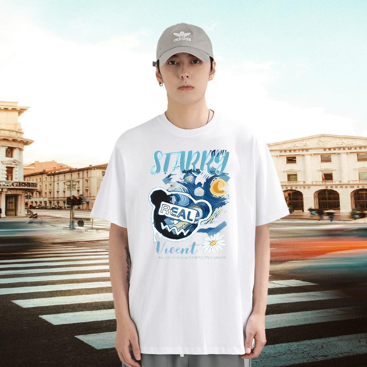 Brand Men Tees 230g 100% Cotton Home Outdoor bear Cartoon Print Short Sleeve Soft 2024 Summer T-Shirts Tops