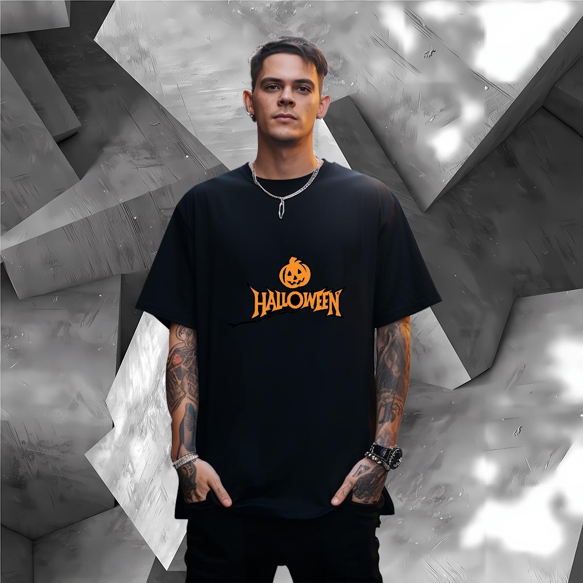 Men T Shirts 230g Pure Cotton pumpkin Daily Outfit O-Neck Short Sleeve Oversized 3XL 4XL Men Clothes T-Shirt 2024 Loose Clothings