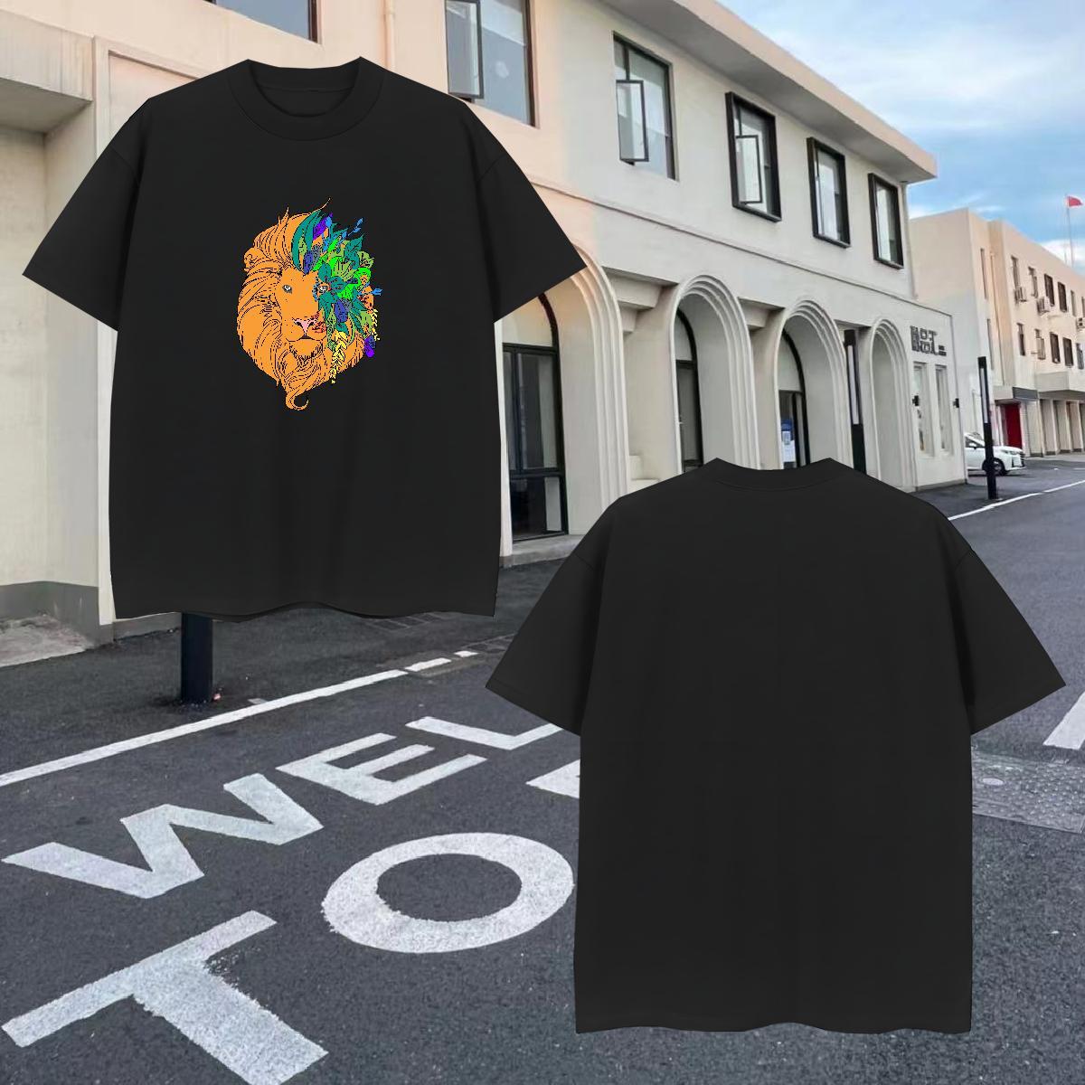 2024 New T-Shirts for Men 230g 100% Cotton tiger Street wear Hip Hop Wear Short Sleeve Soft Popular Tshirts Plus Size Cartoon