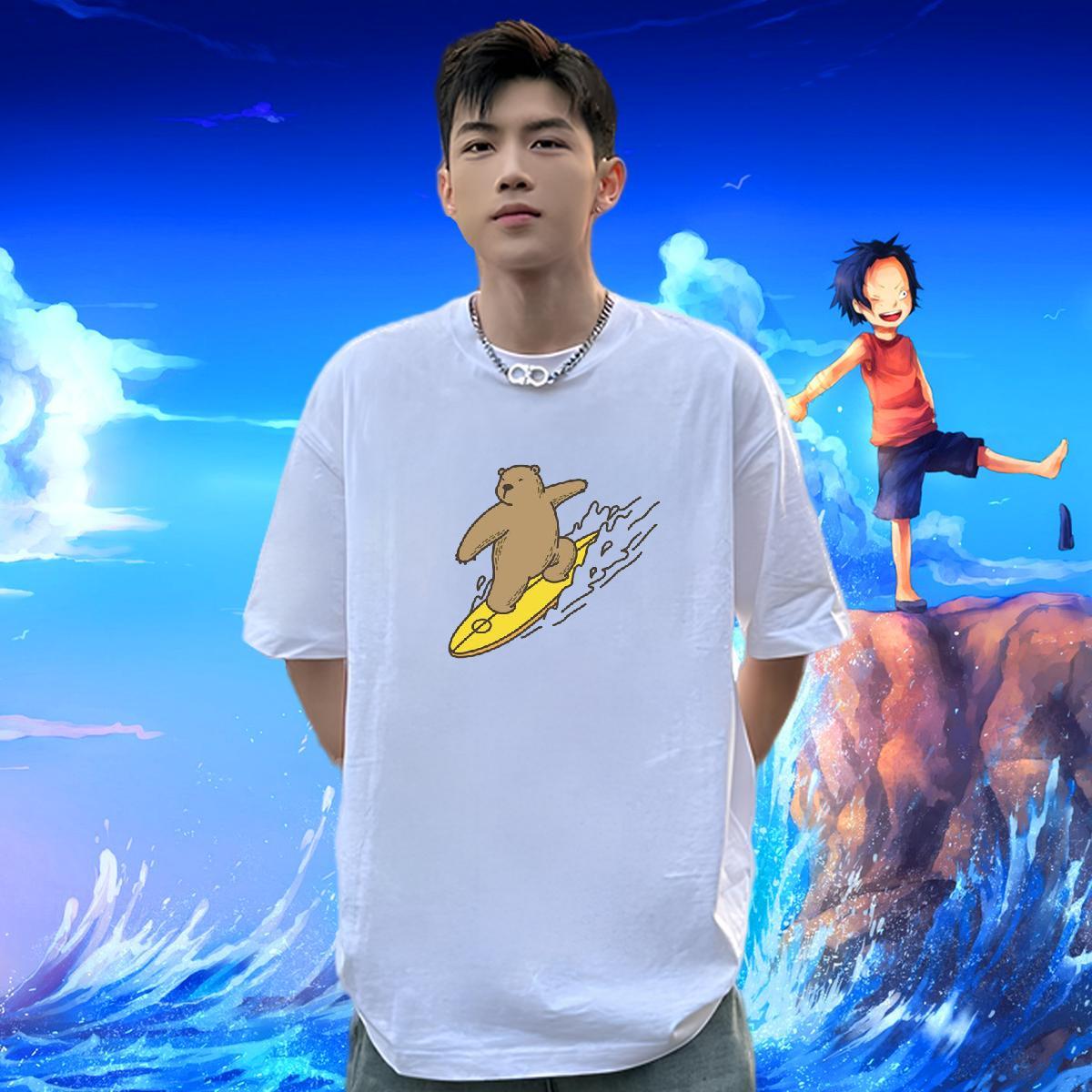 DIY Man T Shirts 230g 100% Cotton bear Street Casual Top Tees Breathable Short Sleeve TOP Quality Men Clothes T-Shirt Custom Cartoon