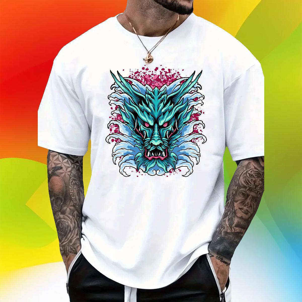 2024 Summer Mens T Shirts 230g Pure Cotton Sports Casual Tops Tees Breathable Crew Neck High Quality Mens Tshirts Floral Print