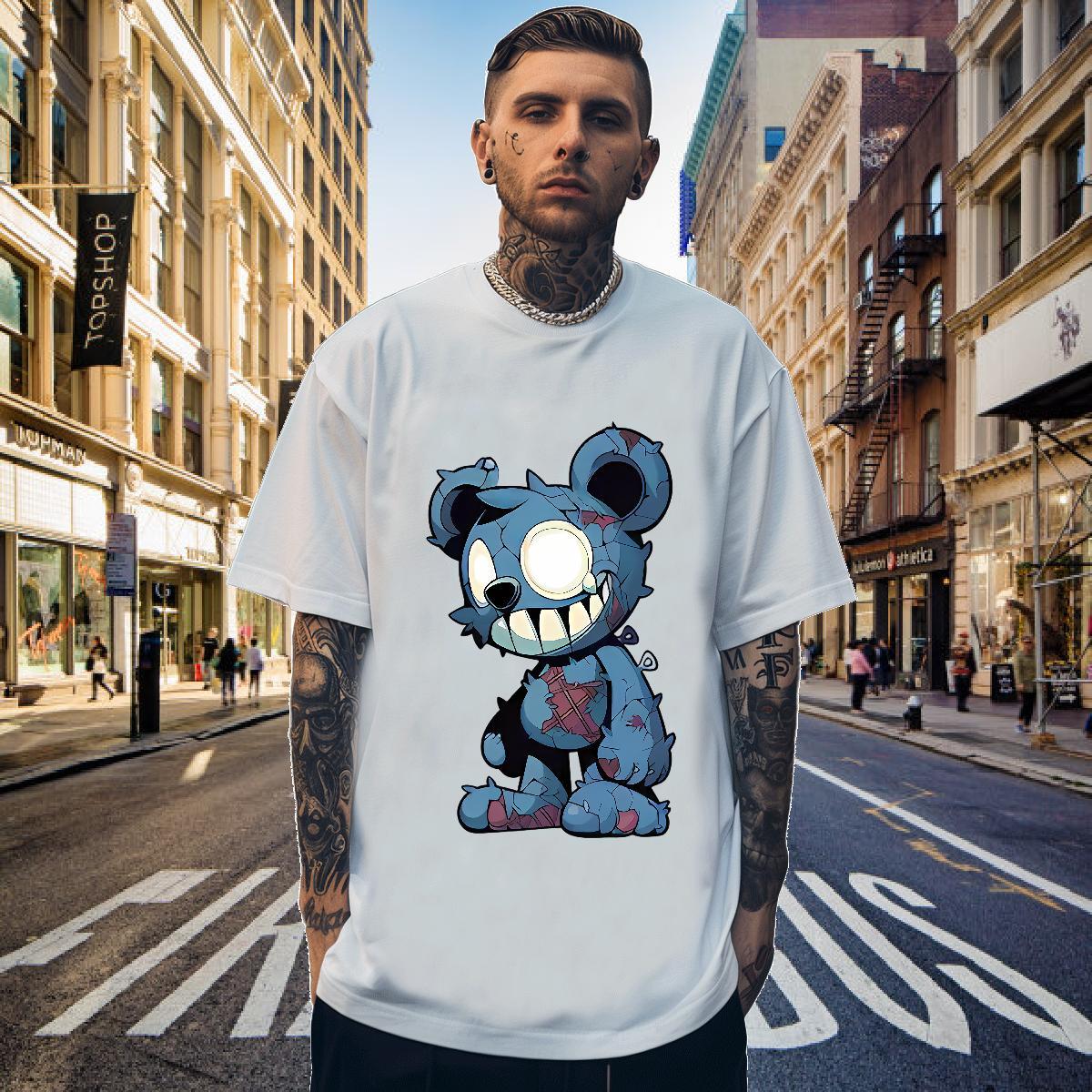 T-Shirts 100% Cotton 230g bear Hip Hop Breathable Soft Oversized Couples T Shirts New Loose Tee Shirt