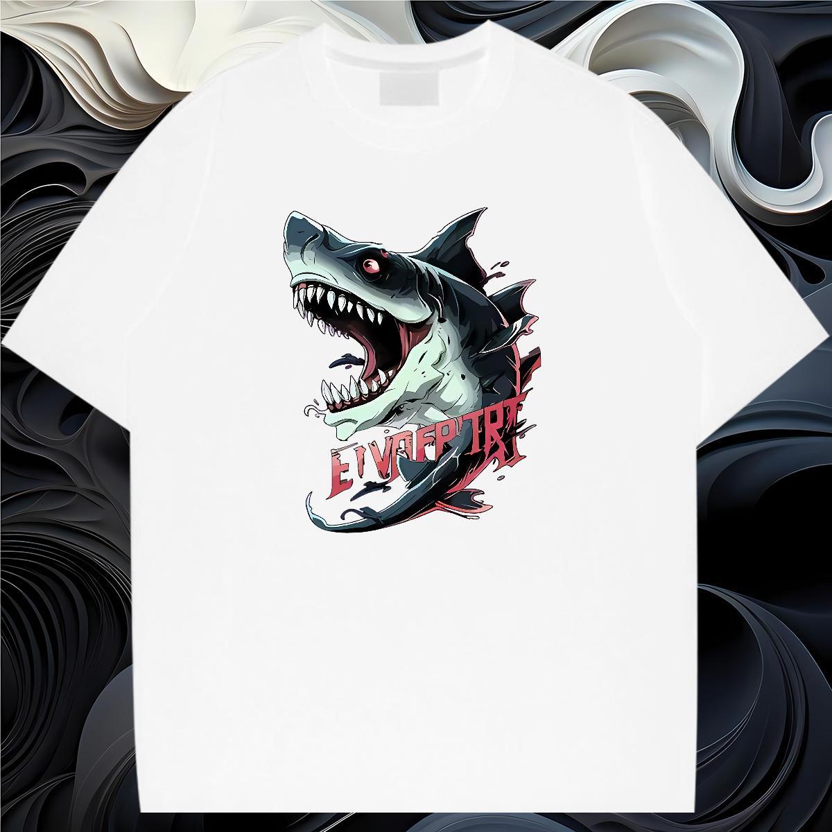 Stylist T Shirts Men 230g Pure Cotton shark Home Outdoor Tops Breathable Short Sleeve Loose Mens Tshirts Plus Size Custom
