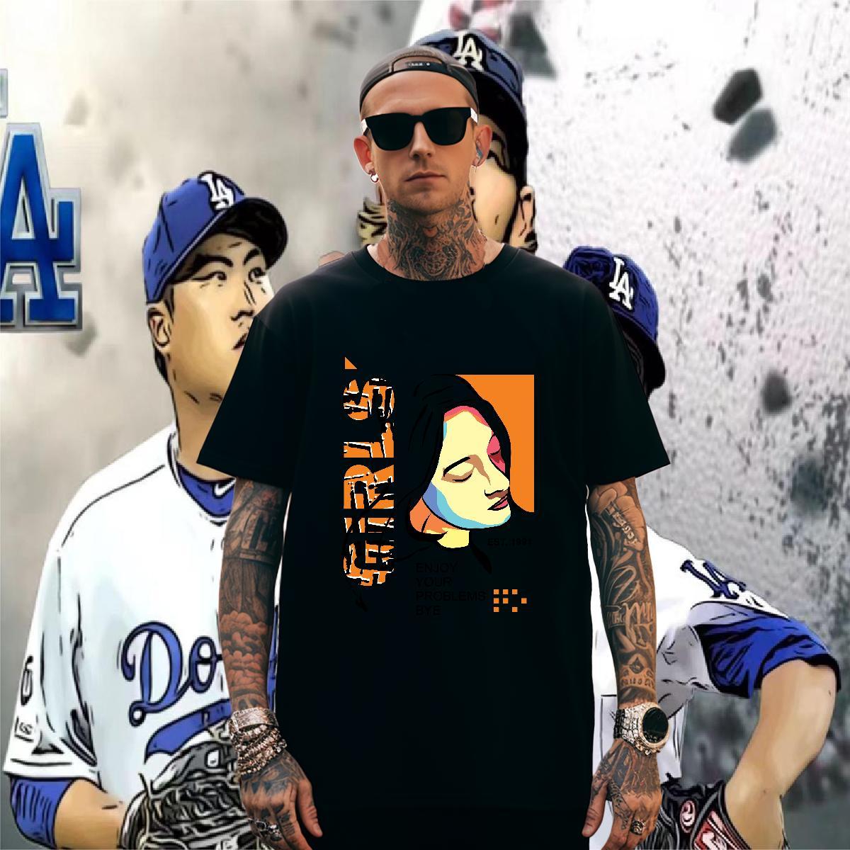 Men T Shirts 100% Cotton 230g women Street Crew Neck Cartoon Print Men Clothes T-Shirt Designer Fashion Loose Fit Tops