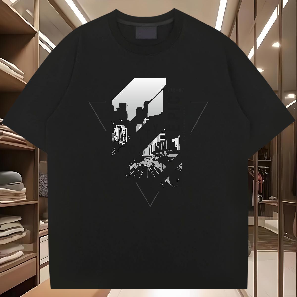 Brand T shirt 230g Cotton Tall buildings, streets Sports Casual Clothes Short Sleeve O-Neck Designer Men Tees DIY Printed