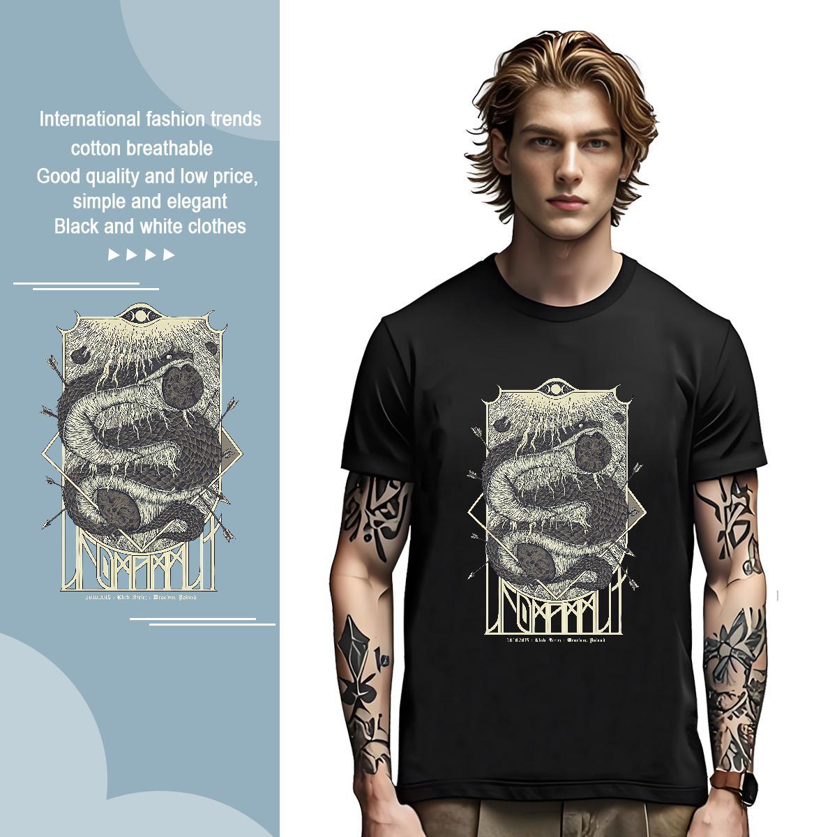 T shirt 230g 100% Cotton snake Summer Casual Short Sleeve O-Neck Black Oversized Couples T Shirts 2024 Unisex Wear