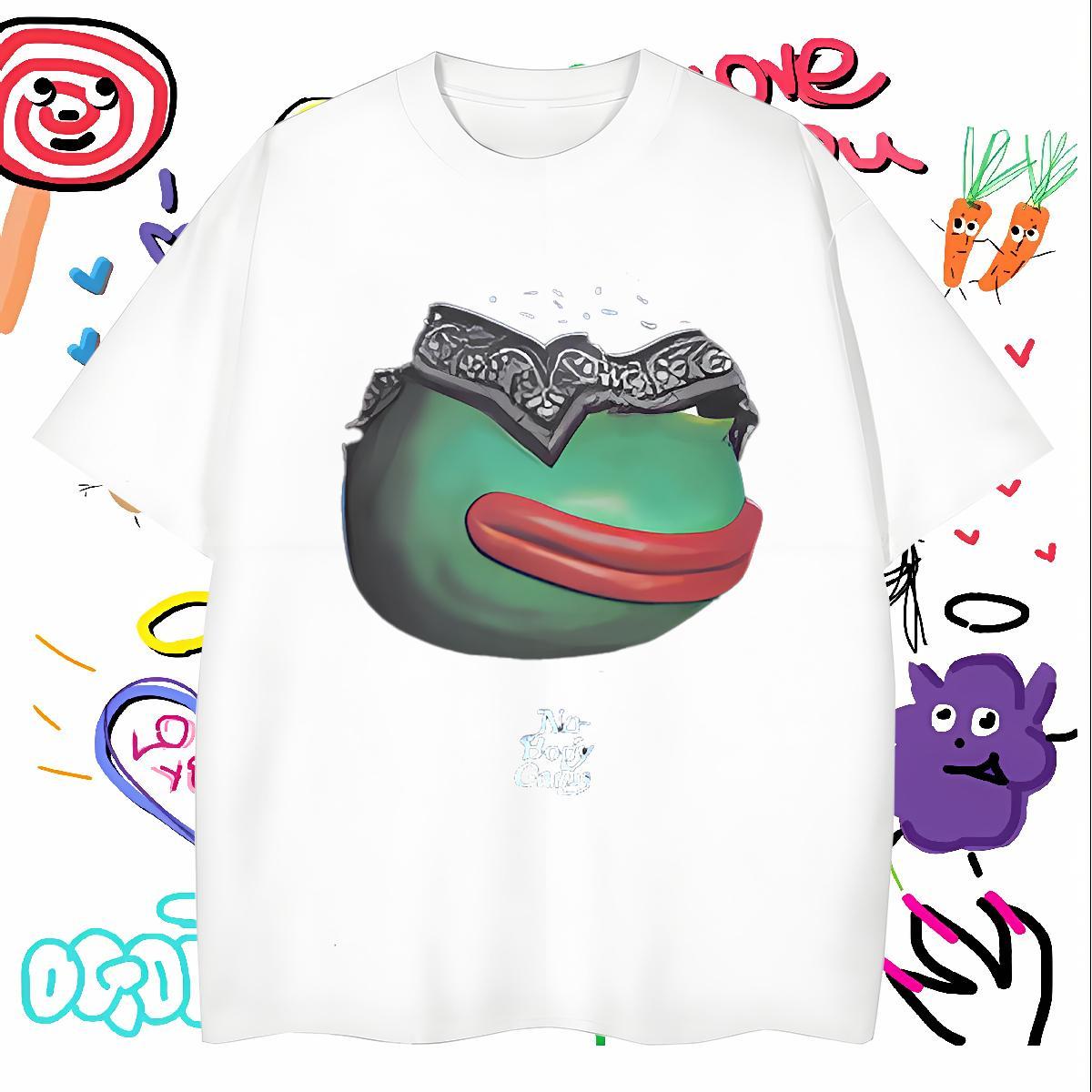 T-Shirts 230g Cotton Frog High Street Hip Hop Round Neck Short Sleeve Customized Print Men Tops Tees Fashion Casual Soft Tee Shirt