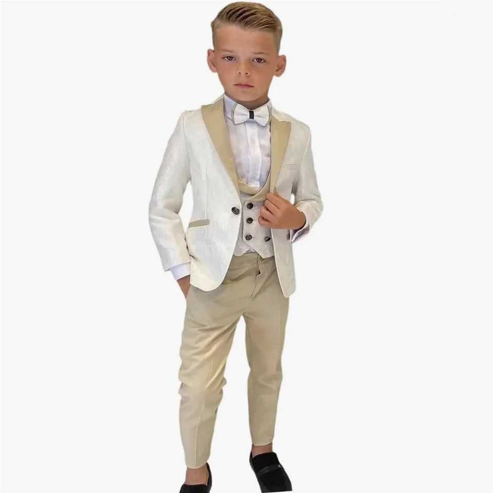 Suits Boy Suits Costume 3 Pieces Child Ivory Jacquard Jacket Sets Flower Boys Formal Party Suit Kids Wedding Suit Tuxedo