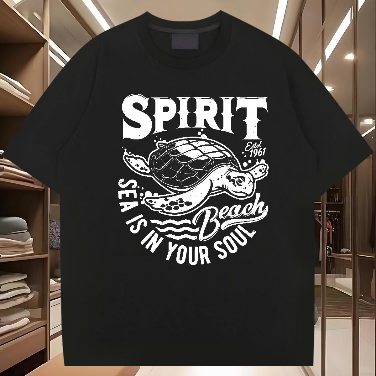 2024 Summer T shirt 230g Pure Cotton tortoise Casual Beach Tops Breathable Soft Brand Tshirts Anime Print