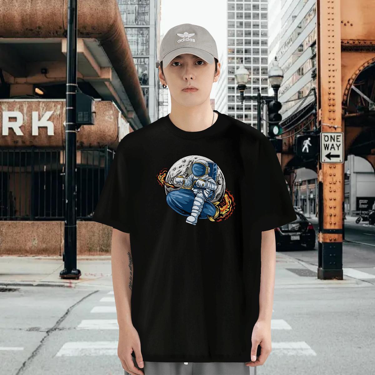 Man T Shirts 230g 100% Cotton cosmonaut Daily Outfit Breathable Short Sleeve DIY Printed Men Clothes T-Shirt Casual New Popular Wear