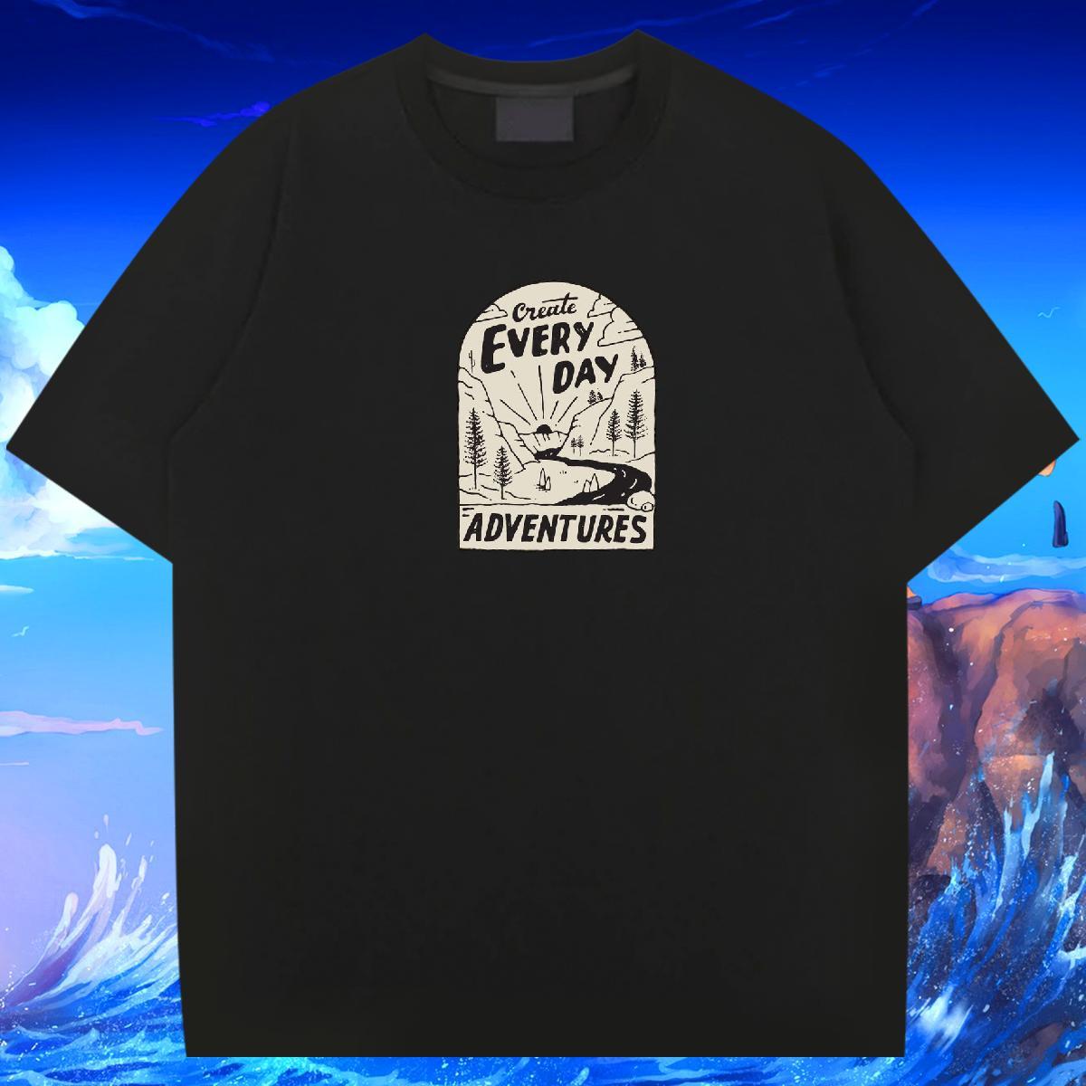 Cool Design Men Clothes T-Shirt 230g 100% Cotton Daily Outfit mountains Oversized 3XL 4XL Crew Neck Fashion Casual T Shirts Men Tee Shirt