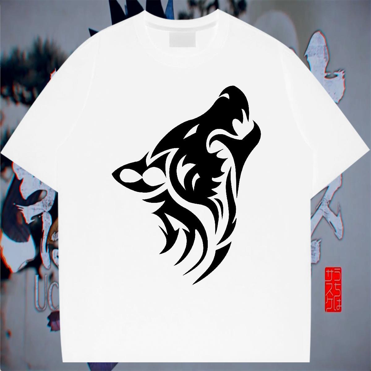 Wholesale Men Clothes T-Shirt 230g 100% Cotton Outdoor wolf Black White O-Neck Short Sleeve Brand T-Shirts Tops Shirt
