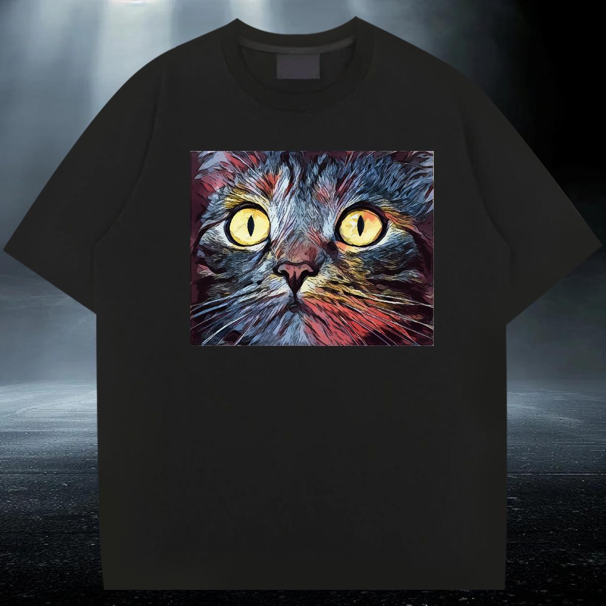 Soft Tshirt for Man Woman 230g Pure Cotton High Street Hip Hop cat Cartoon Print Breathable Crew Neck Customized T-Shirts for Men Tees