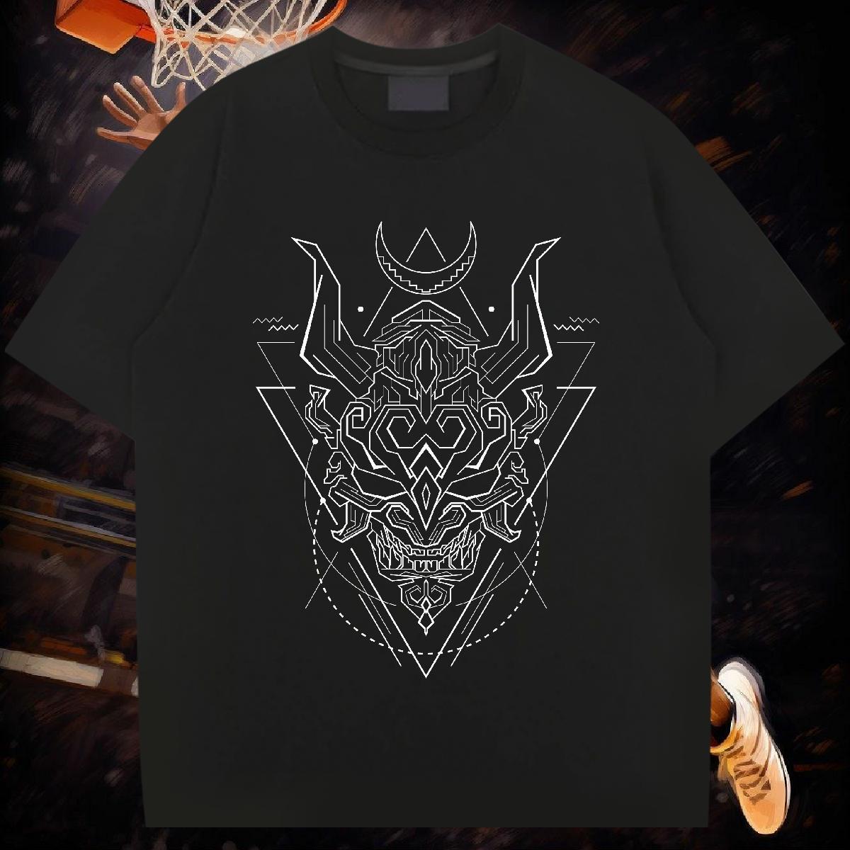 Man T Shirts 230g Cotton Geometric line Beach Crew Neck DIY Men Clothes T-Shirt New Arrival Cool Design Wear