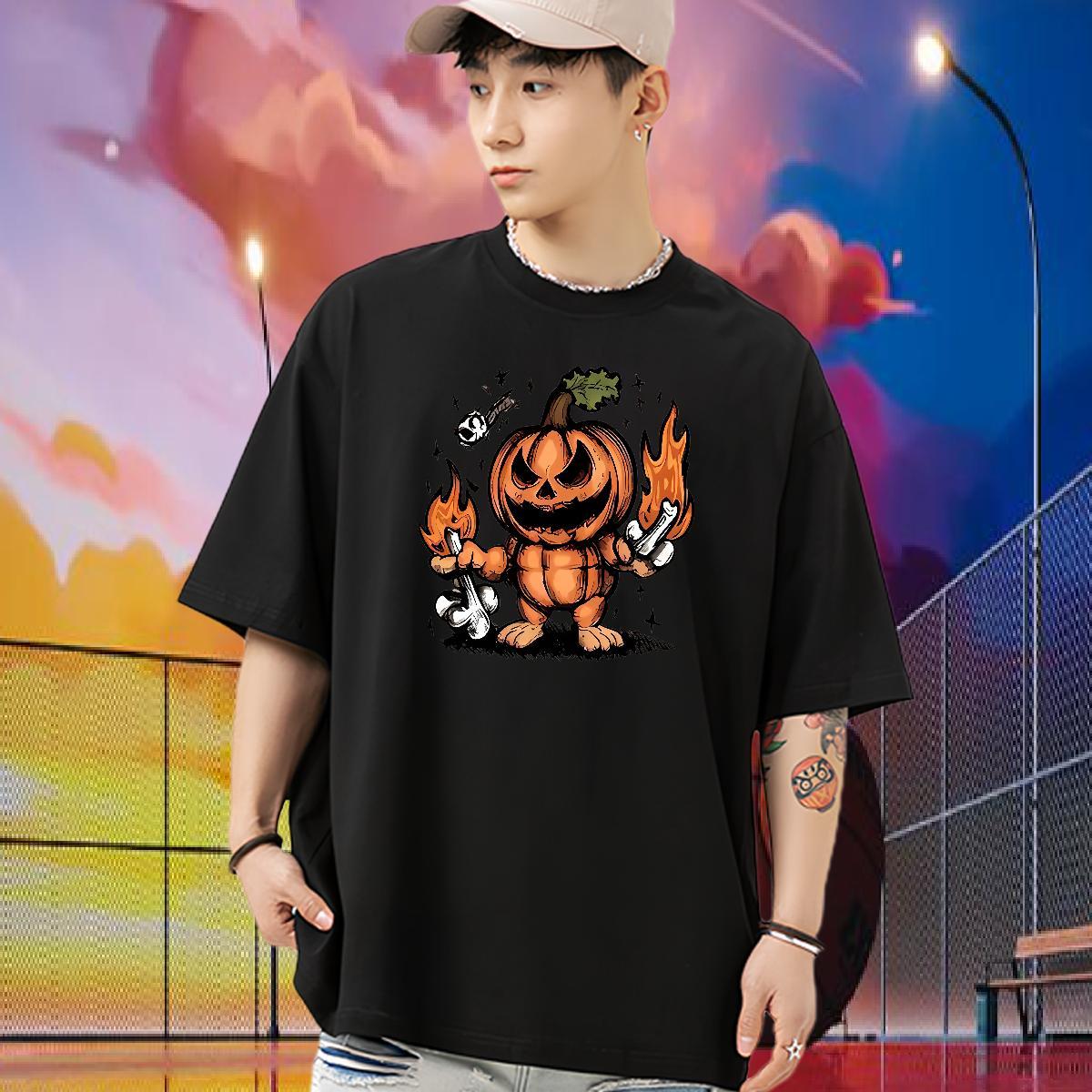Free Shipping Mens T Shirts 230g Cotton pumpkin Sports Casual Tops Tees O Neck Short Sleeves Designer Men Tees Anime Print