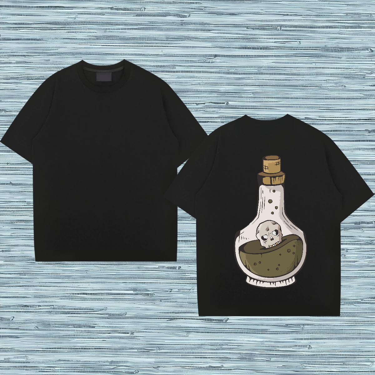 Casual New T Shirts Men 230g Pure Cotton bottle Sport Tee Shirt Crew Neck Soft Men Tops Tees Black White