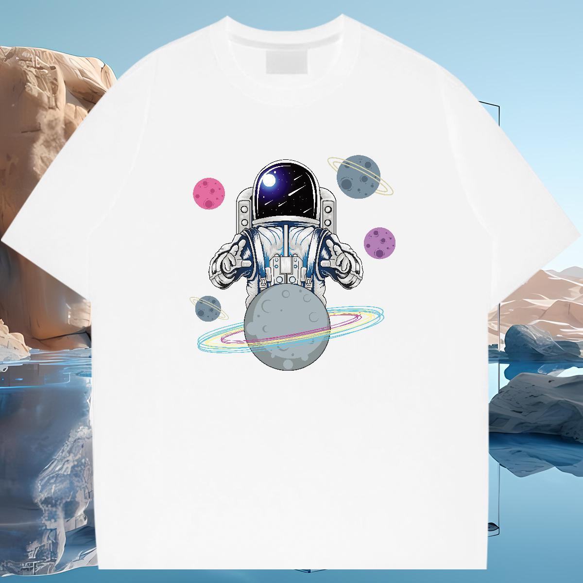 T Shirt For Man 230g 100% Cotton cosmonaut High Street Hip Hop O Neck Short Sleeves Plus Size Custom Men Tops Tees Fashion New Comfortable Top Tees