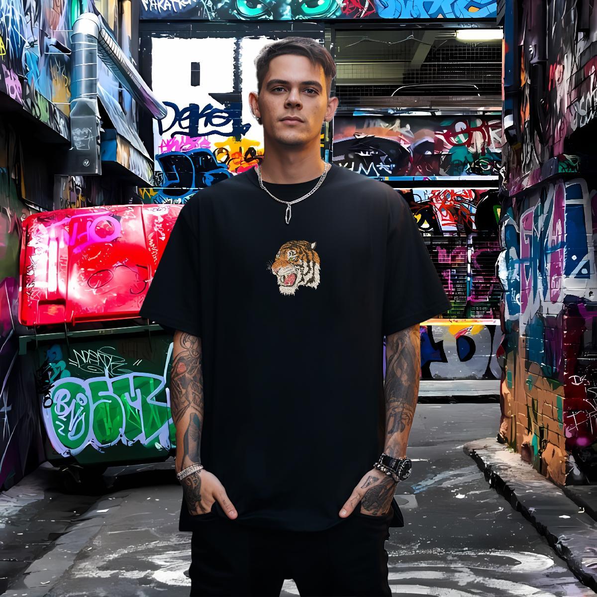 Classic Men Tshirts 230g Pure Cotton tiger T Shirts Men Anime Printing Street Crew Neck Breathable Custom Printed Fashion Designer Tees