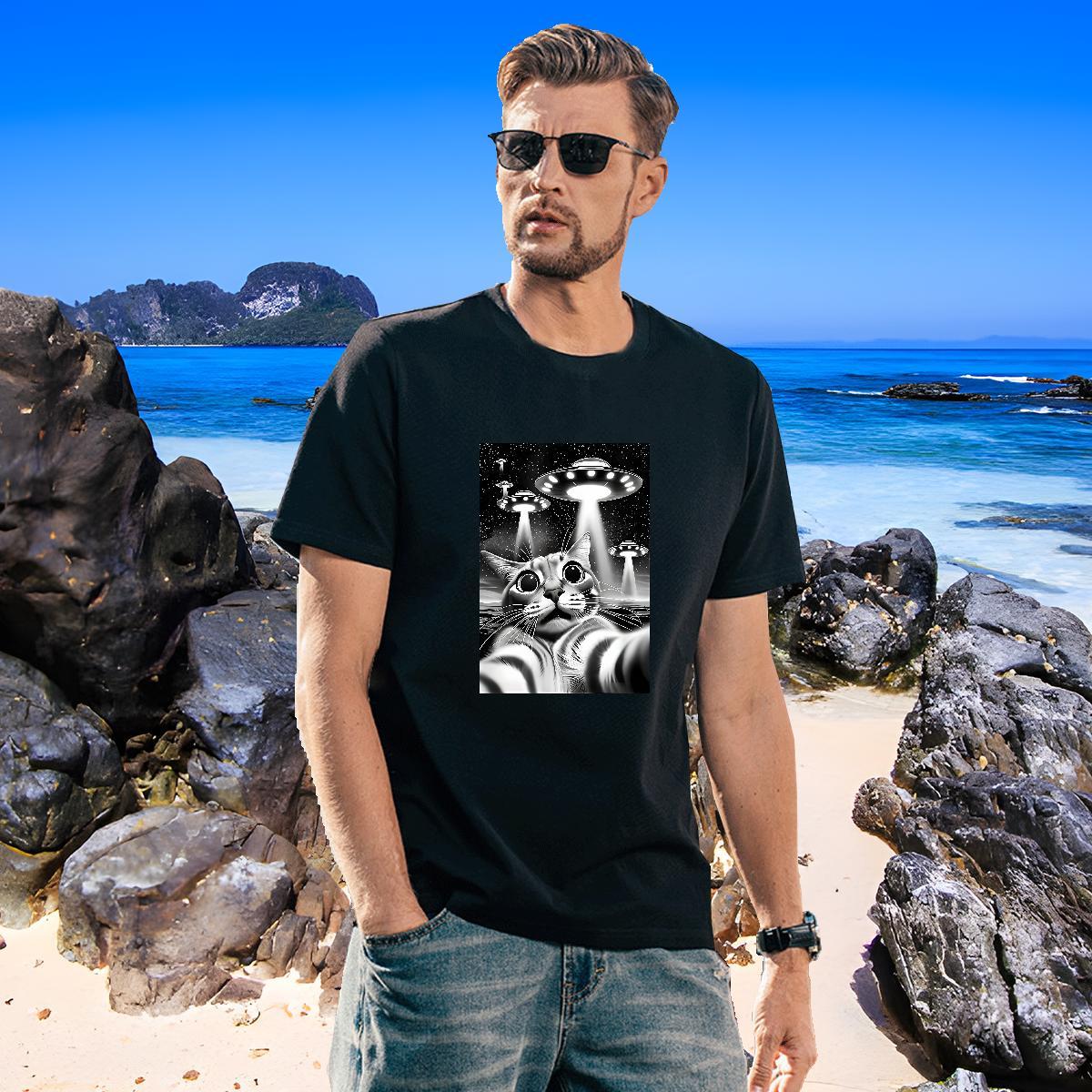 Loose Men Clothes T-Shirt 230g Pure Cotton funny Men T Shirts Street Casual Breathable Short Sleeve Custom Printed 2024 DIY Polos