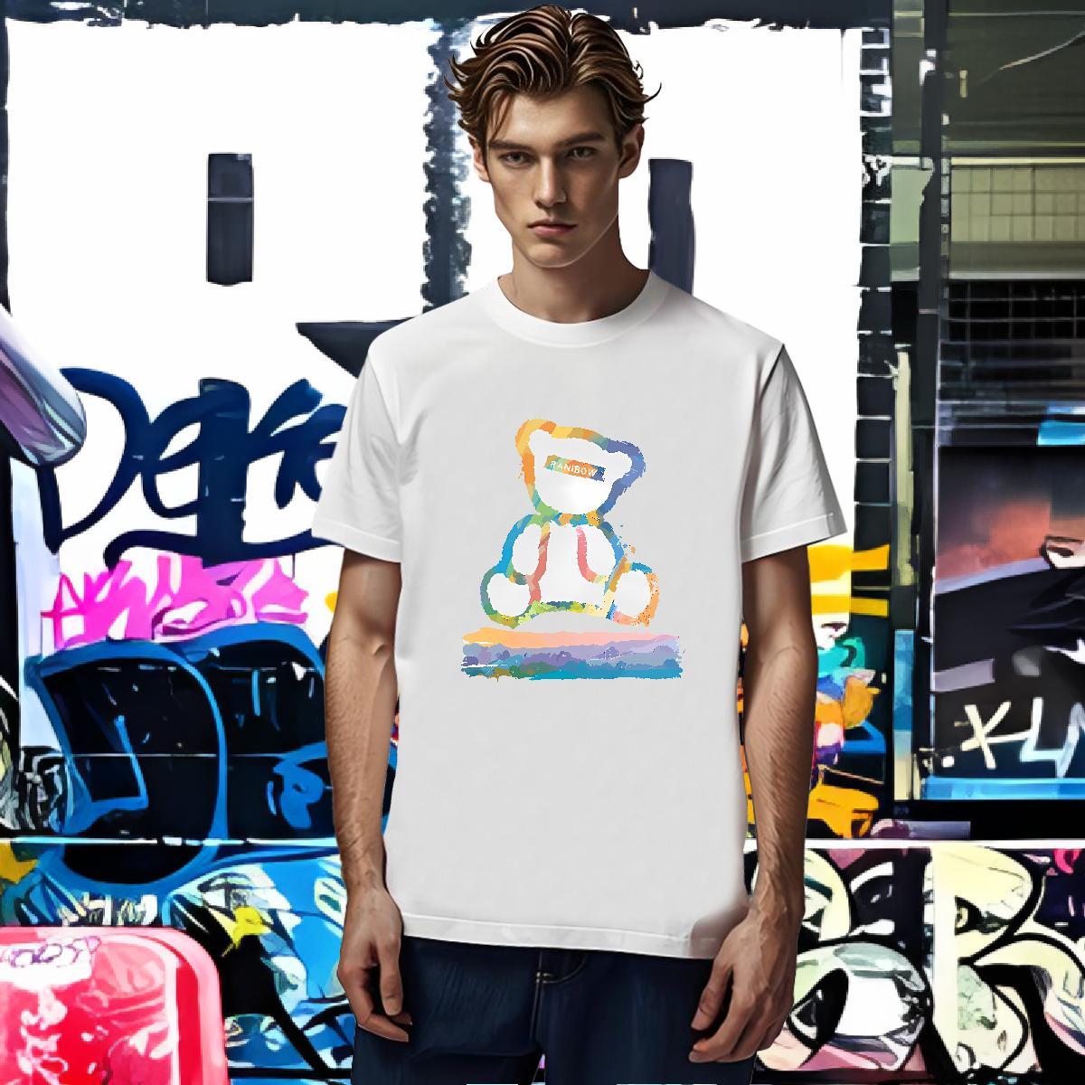 New Designer T Shirts Men 230g 100% Cotton bear Casual Beach Top Tees Breathable Crew Neck Popular Men Tshirts Custom Print Plus Size