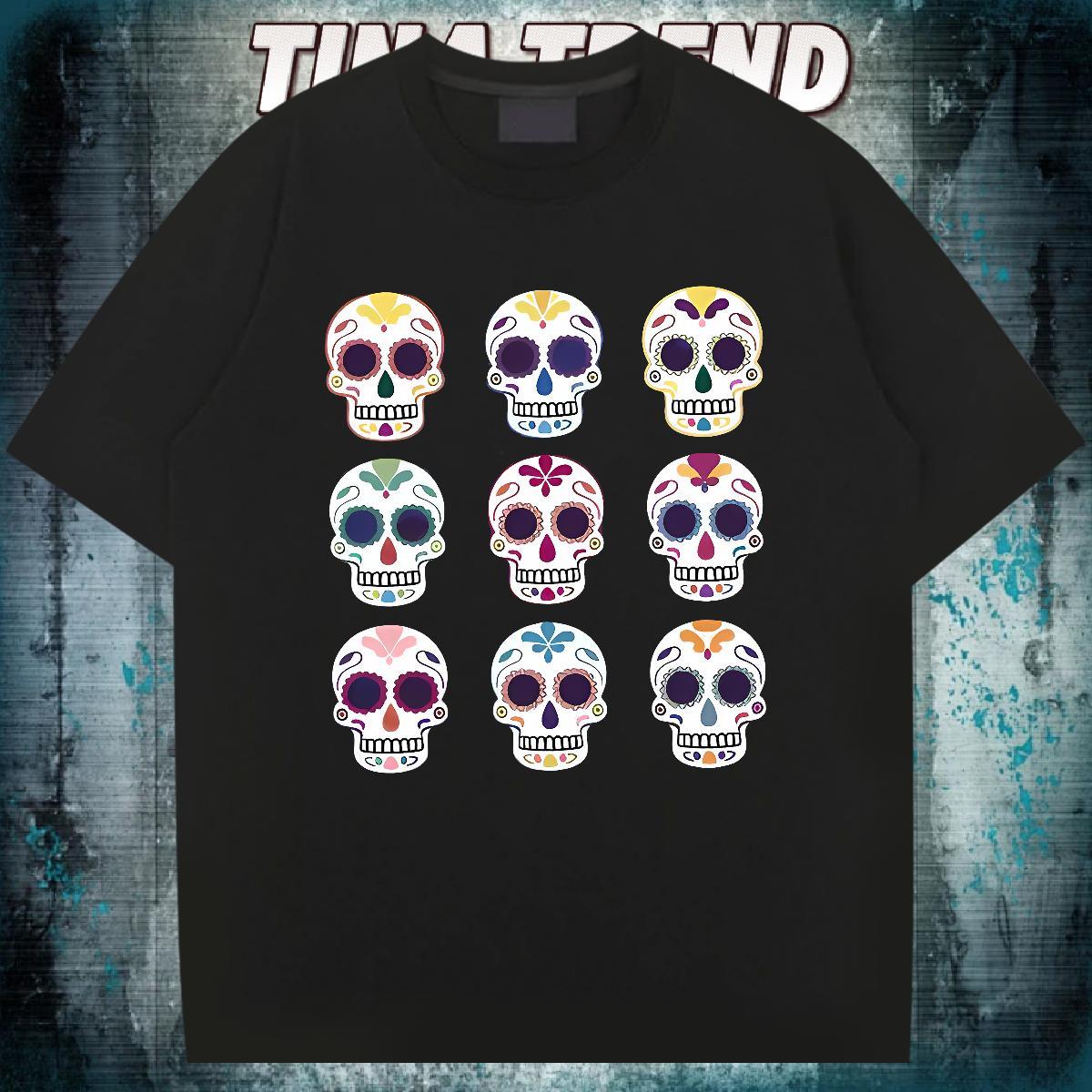 Customized T-Shirts for Men skull Tshirts 230g Cotton Anime Printing Street Cool Oversized 3XL 4XL Round Neck Short Sleeve Men Tops Tees