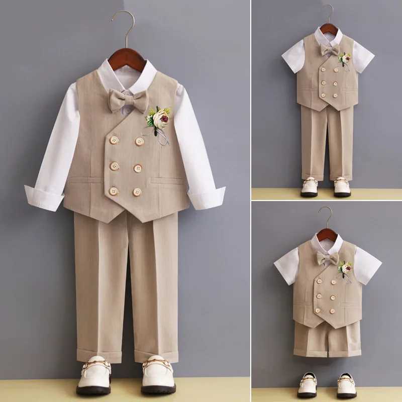 Suits Childrens Vest Suit Set Boy Wedding Dress Baby Birthday Party Piano Performance Costume Kids Waistcoat Pants Bowtie Clothes