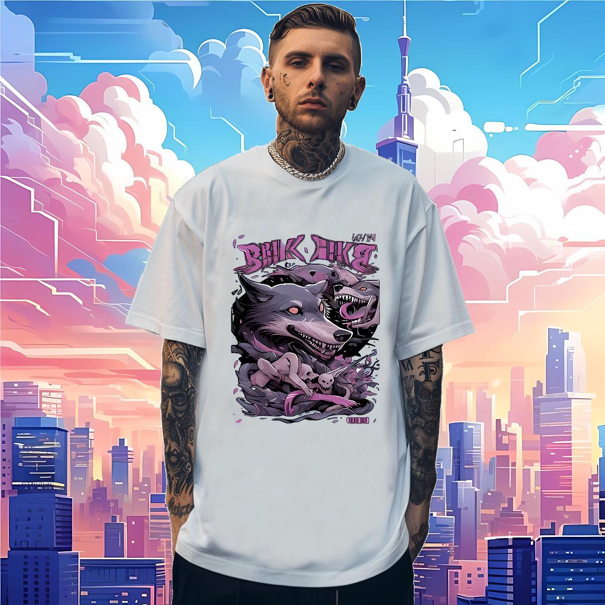 T Shirt For Man 230g Pure Cotton wolf Daily Wear Breathable Short Sleeve Skull Couples T Shirts Fashion Designer High Quality Clothings