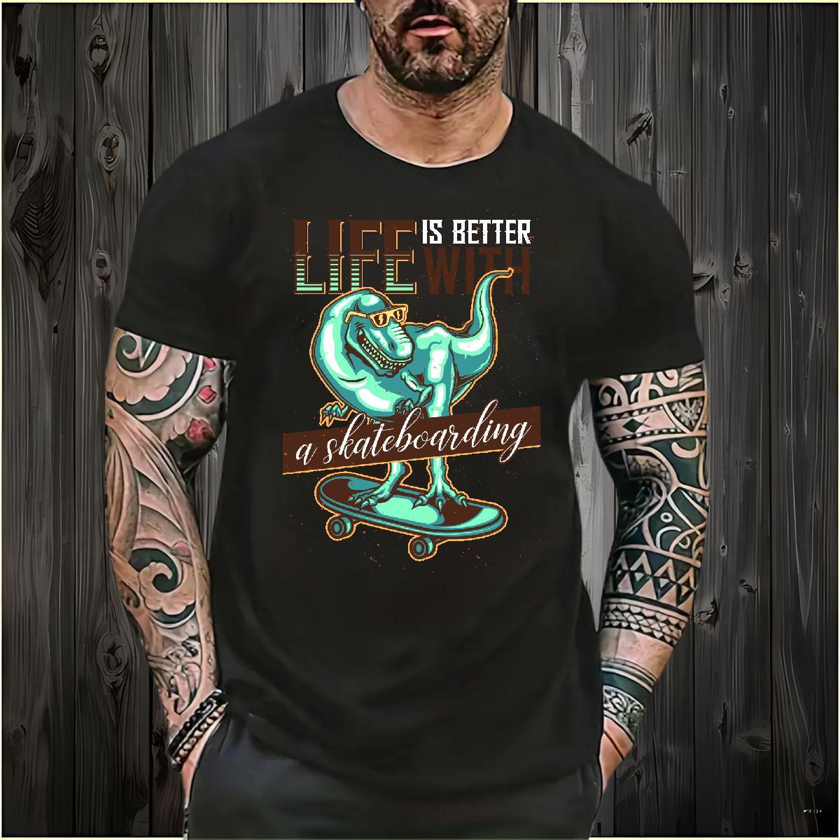 Fashion Design Men T Shirts 230g Cotton dinosaur Sports Casual Wear Breathable Short Sleeve Cool Mens Tshirts Custom Anime