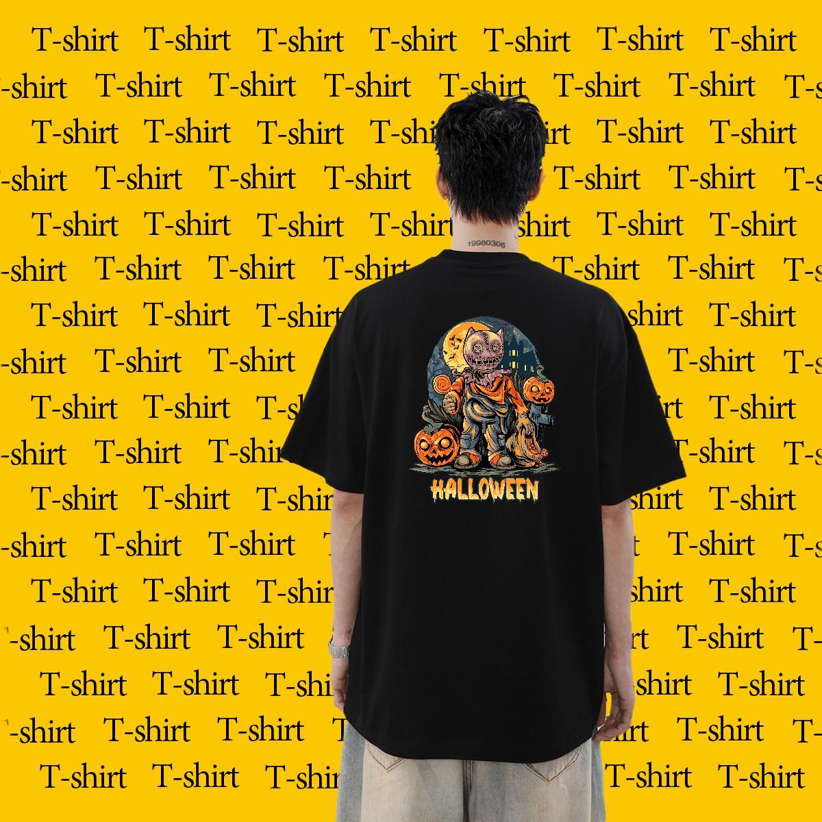 Custom T Shirt For Man 230g Cotton pumpkin Summer Casual Tees Shirts Breathable Soft Free Shipping Men Clothes T-Shirt Cartoon Printing L-4XL
