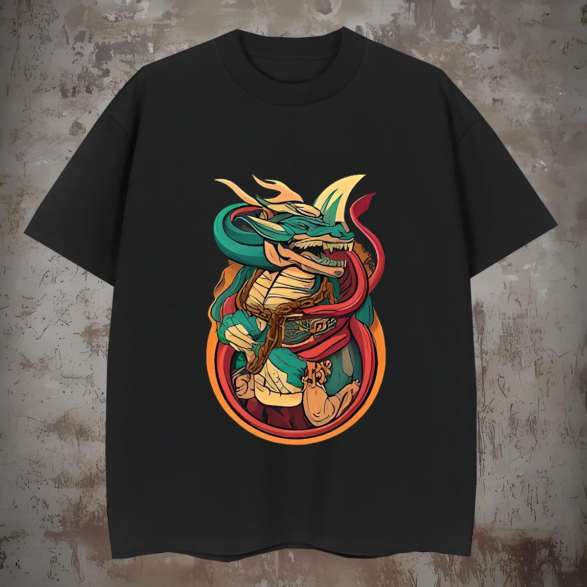 T-Shirts for Men 230g Cotton dinosaur Casual Beach Breathable Short Sleeve Custom Print Oversized Mens Tshirts 2024 DIY High Quality Top Tees