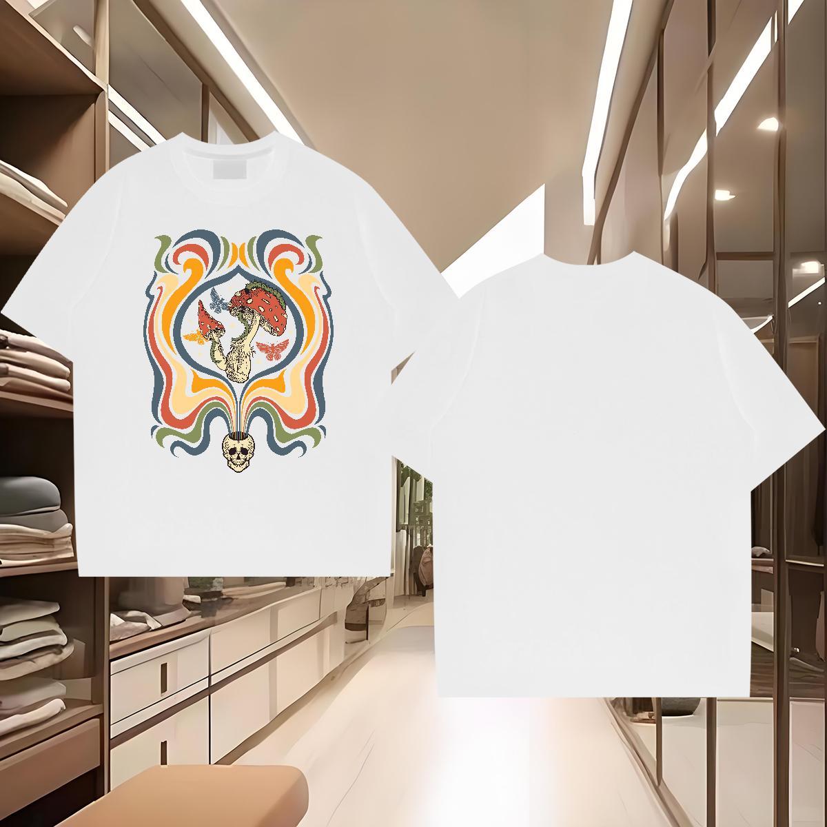 Casual New T-Shirts for Men 100% Cotton 230g mushroom Anime Printing Street Clothings Breathable Crew Neck Designer Men Tops Tees Custom Big Size