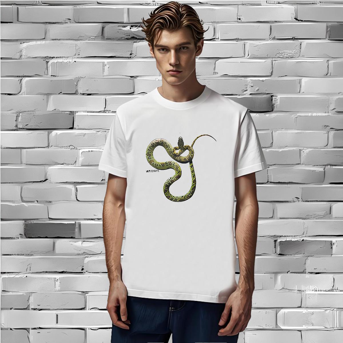 Casual New Man T Shirts 100% Cotton 230g snake Hip Hop Wear Crew Neck Breathable TOP Quality Men Tops Tees Cartoon Printing L-4XL