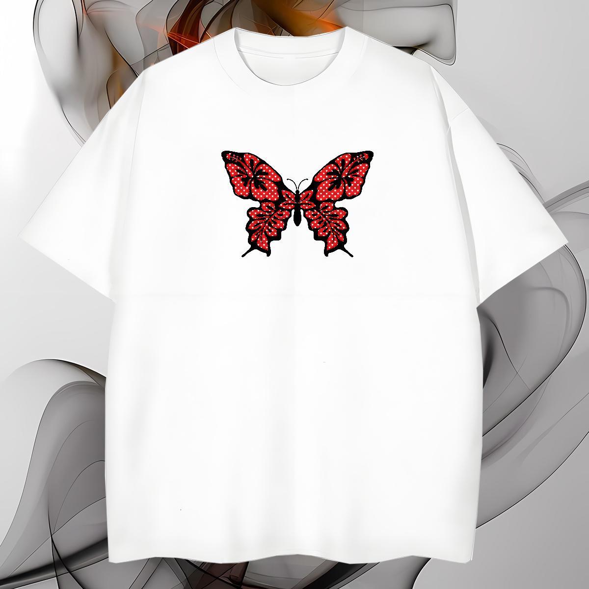Men T Shirts 230g Pure Cotton Butterfly Hip Hop Breathable Soft Cartoon Printing L-4XL Men Tees Fashion High Quality Tops