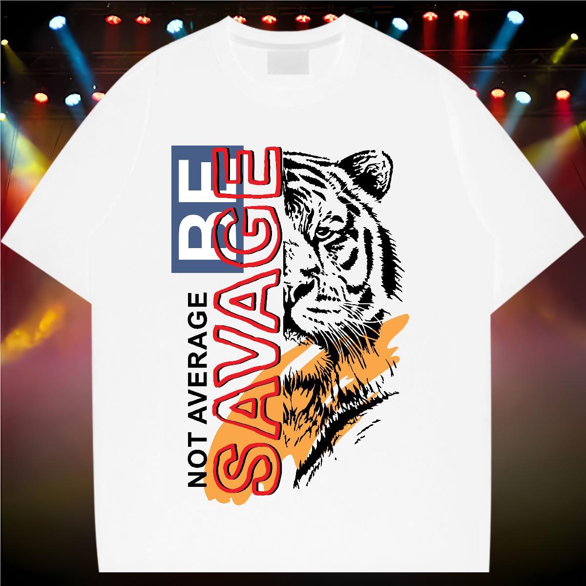 Casual New T Shirt For Man 230g 100% Cotton tiger Casual Beach Tops Shirt Short Sleeve Soft Classic Men Tees DIY Printed