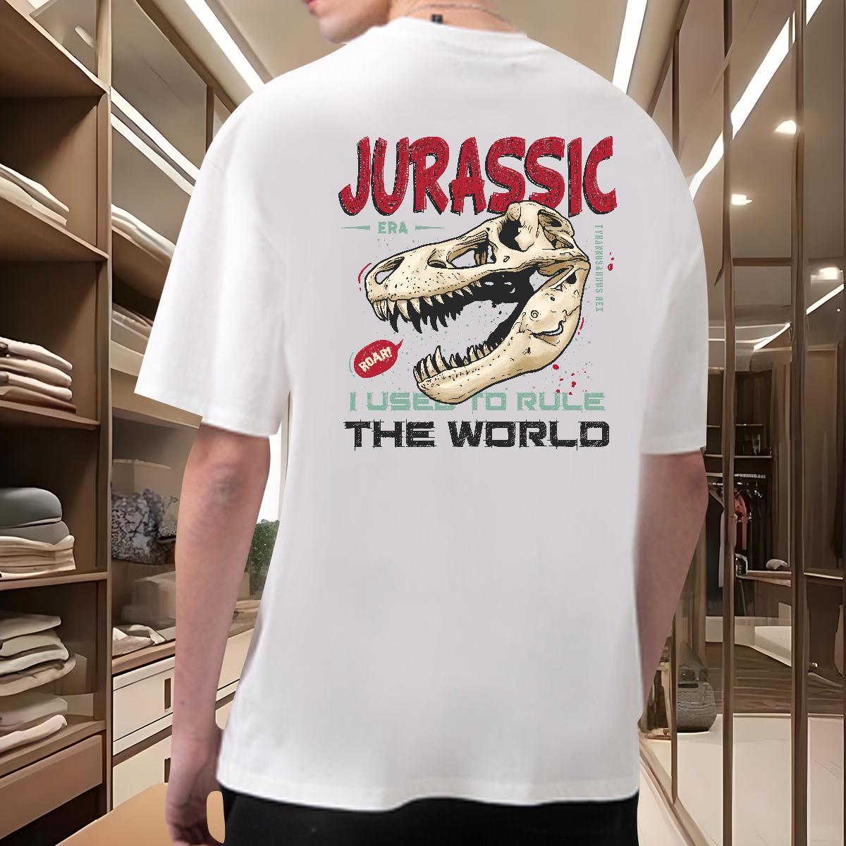 Fashion Casual T-Shirts for Men 230g 100% Cotton dinosaur Spring Summer Clothings Pure Cotton Loose Men Tops Tees DIY Anime
