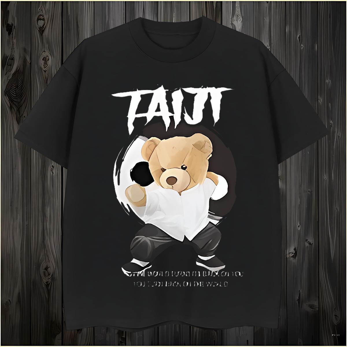 T Shirt For Man 100% Cotton 230g kongfu Casual Beach Short Sleeve Soft Cartoon Print Men Tshirts New Designer Free Shipping Wear