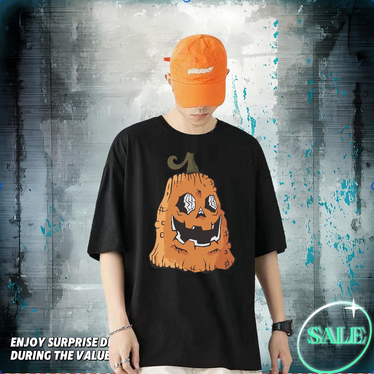 Classic Casual Men T Shirts 230g Pure Cotton Halloween Street Casual Wear Short Sleeve O-Neck Cool Tshirts Custom Anime