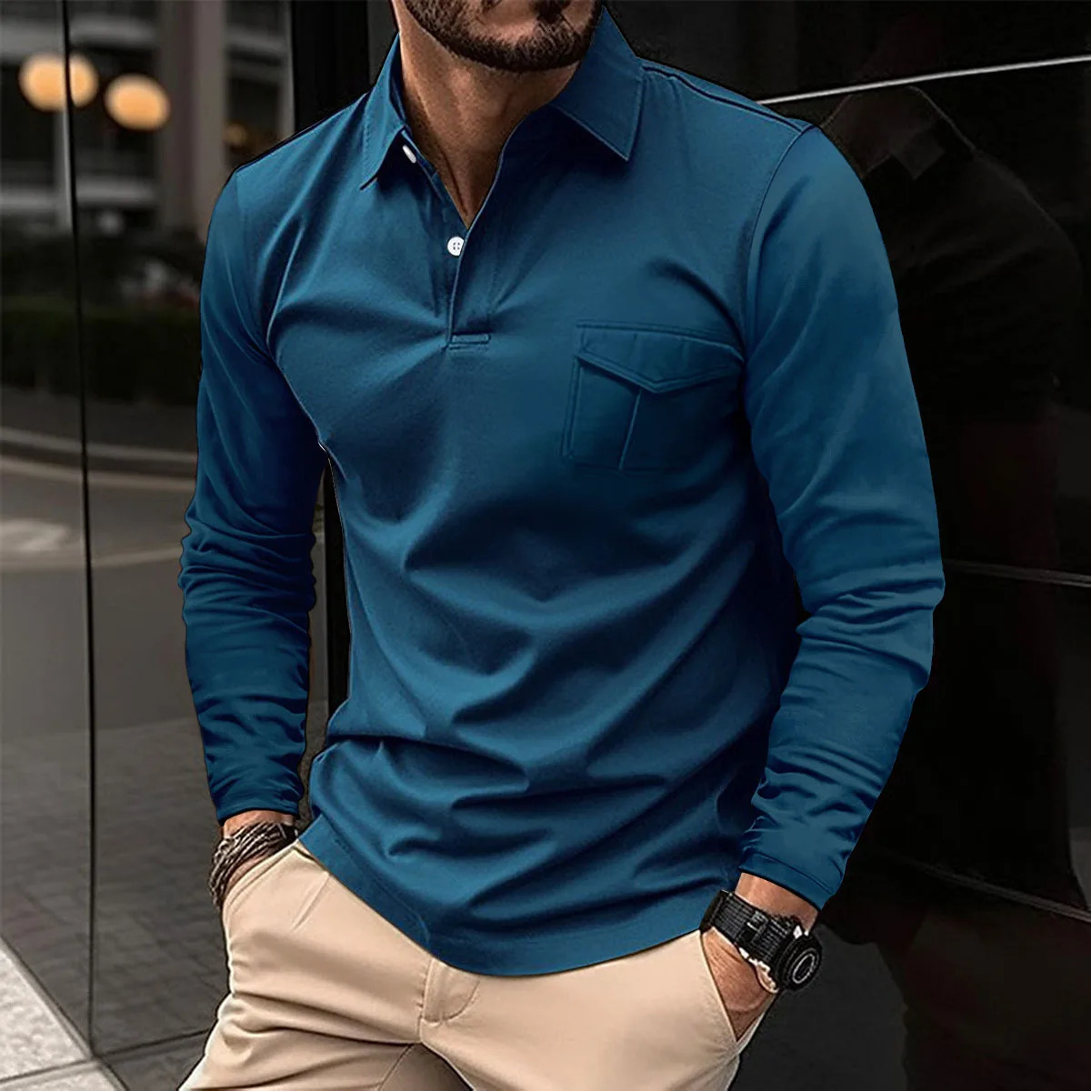 Mens polo shirt business casual summer long sleeved button Tshirt loose and comfortable clothing fashionable top 2024 240806