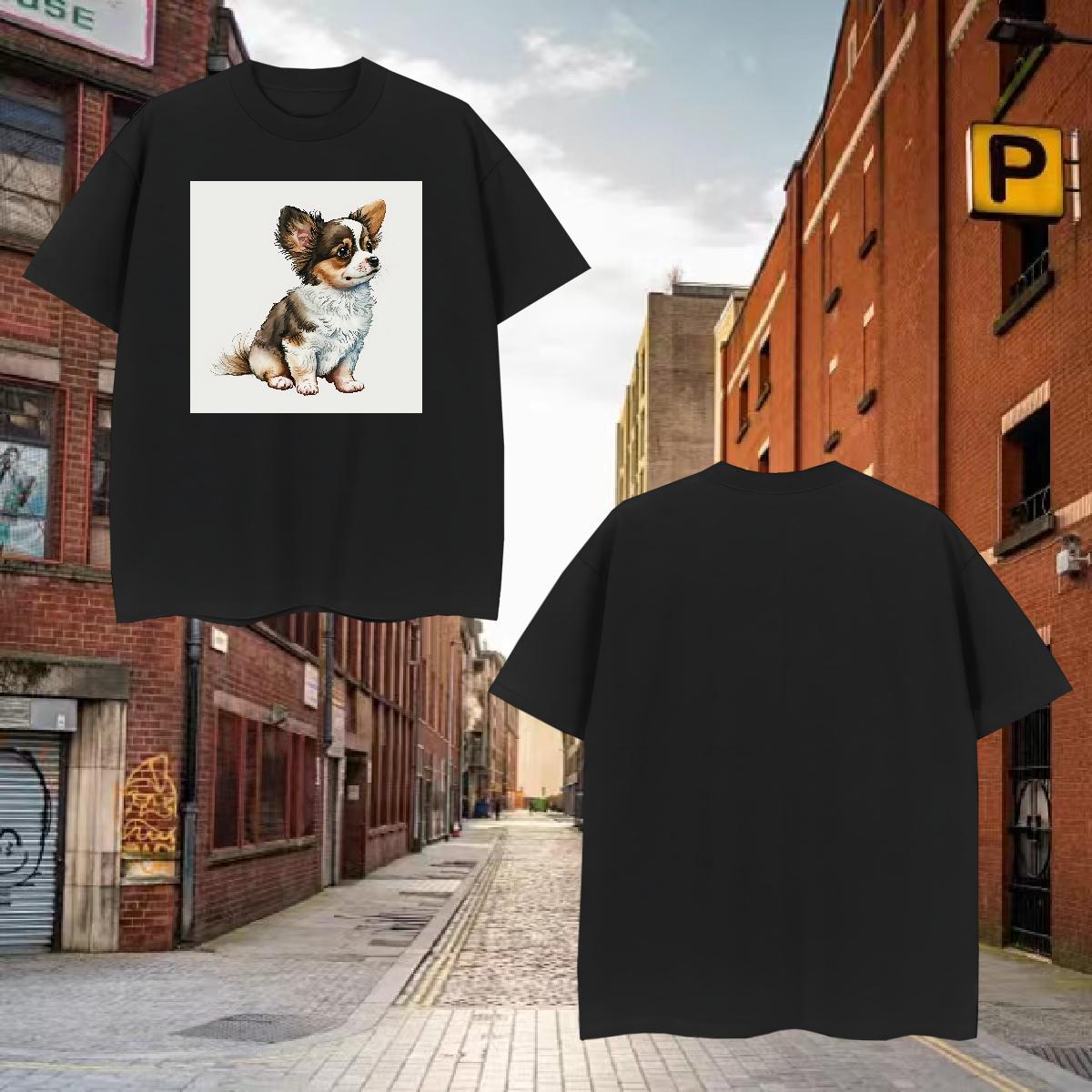 Loose Tshirt for Man Woman 230g Cotton Dog T-Shirts for Men Hip Hop Breathable Crew Neck Customized Print DIY Tees