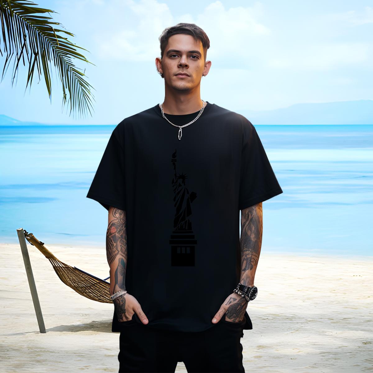 Soft Men Clothes T-Shirt 230g 100% Cotton the Statue of Liberty T Shirt For Man Home Outdoor Pure Cotton DIY Classic Polos