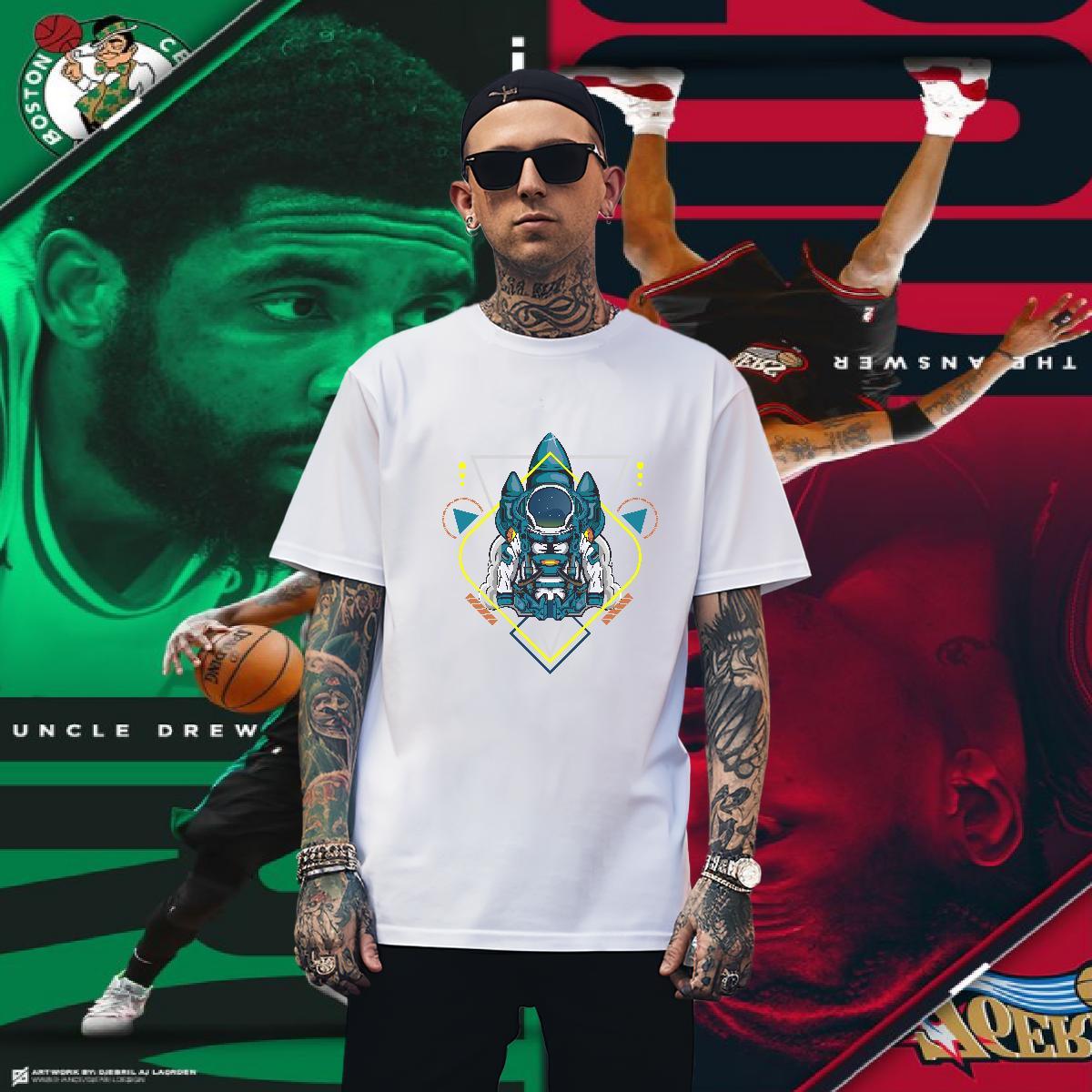 T Shirt For Man 230g Cotton cosmonaut Anime Printing Street Pure Cotton Oversized Mens Tshirts Casual New Wholesale Top Tees