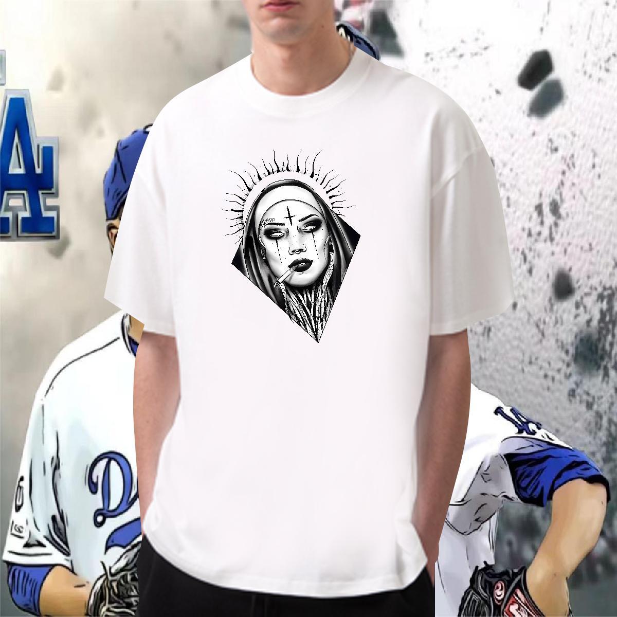 T-Shirts for Men 230g 100% Cotton nun Street wear Hip Hop O-Neck Short Sleeve White Plus Size Tshirts 2024 New Cool Tops