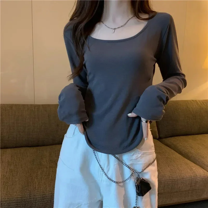 WomenS Long Sleeve T Shirt Autumn Winter Y2k Crop Top Casual Slim Fit Pullovers Korean O-Neck Top Streetwear Female Basic Tee 240806