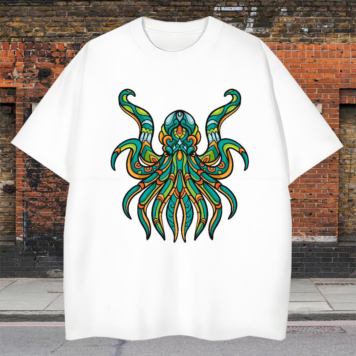 Loose Couples T Shirts 230g Pure Cotton Anime Printing Street octopus DIY Anime Breathable Soft New Designer T Shirts Men Tshirts
