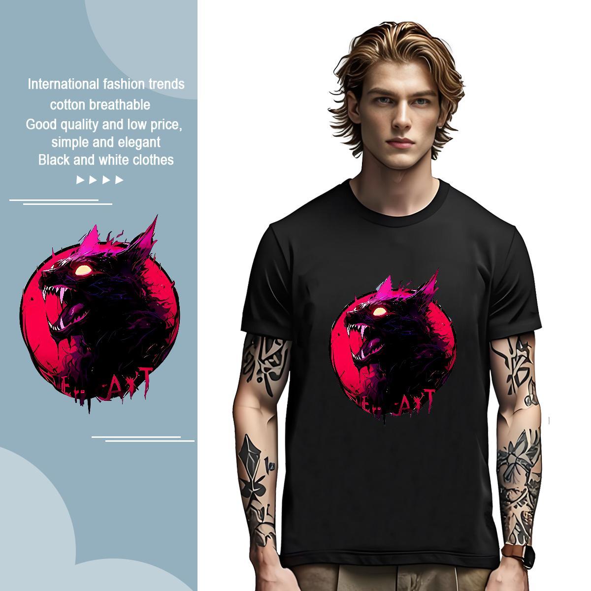 Soft Tshirts 100% Cotton 230g wolf T-Shirts for Men Spring Summer Breathable Short Sleeve Oversized 3XL 4XL Casual New Top Tees