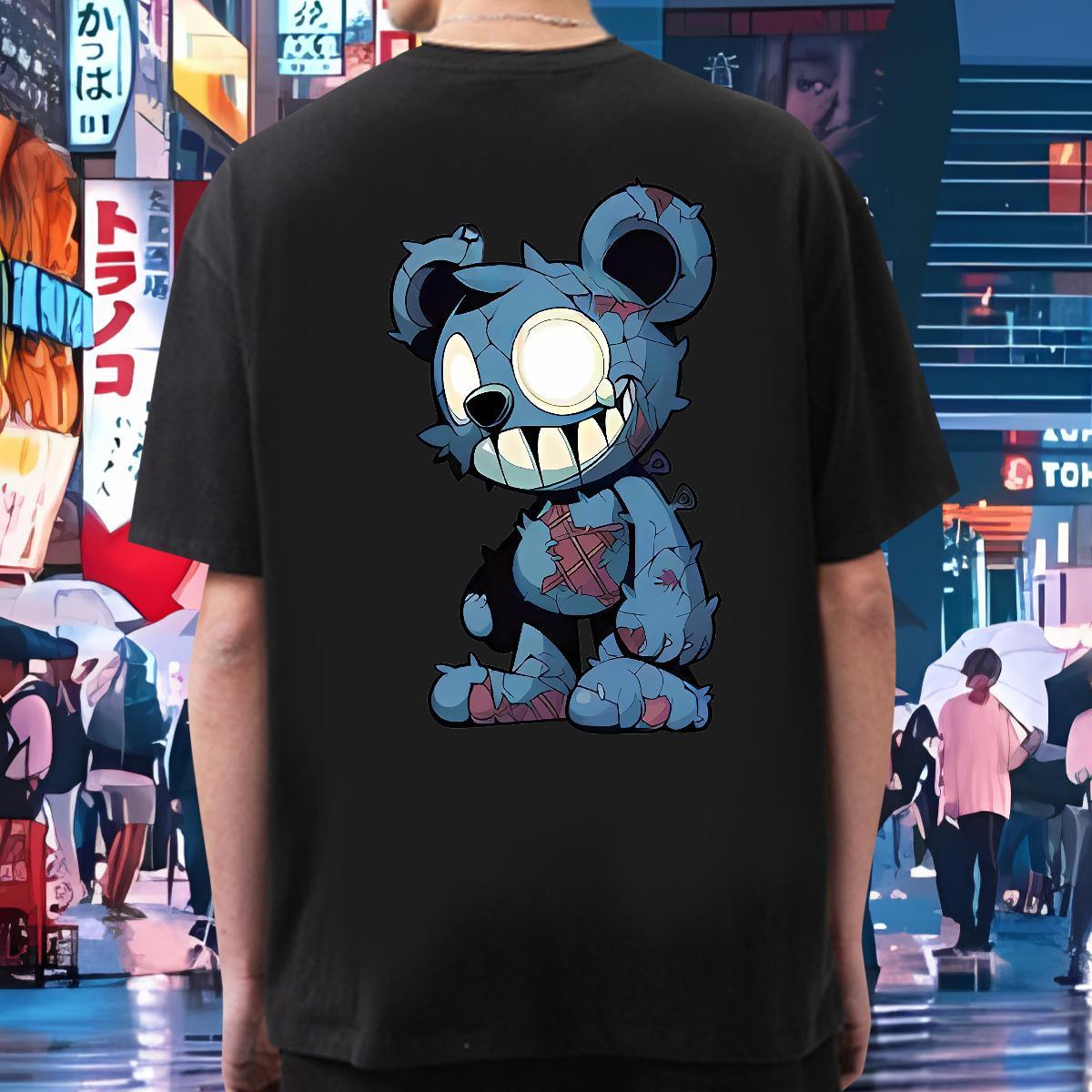 2024 New Mens T Shirts 230g 100% Cotton bear High Street Hip Hop Tees Pure Cotton Loose Men Clothes T-Shirt Floral Print