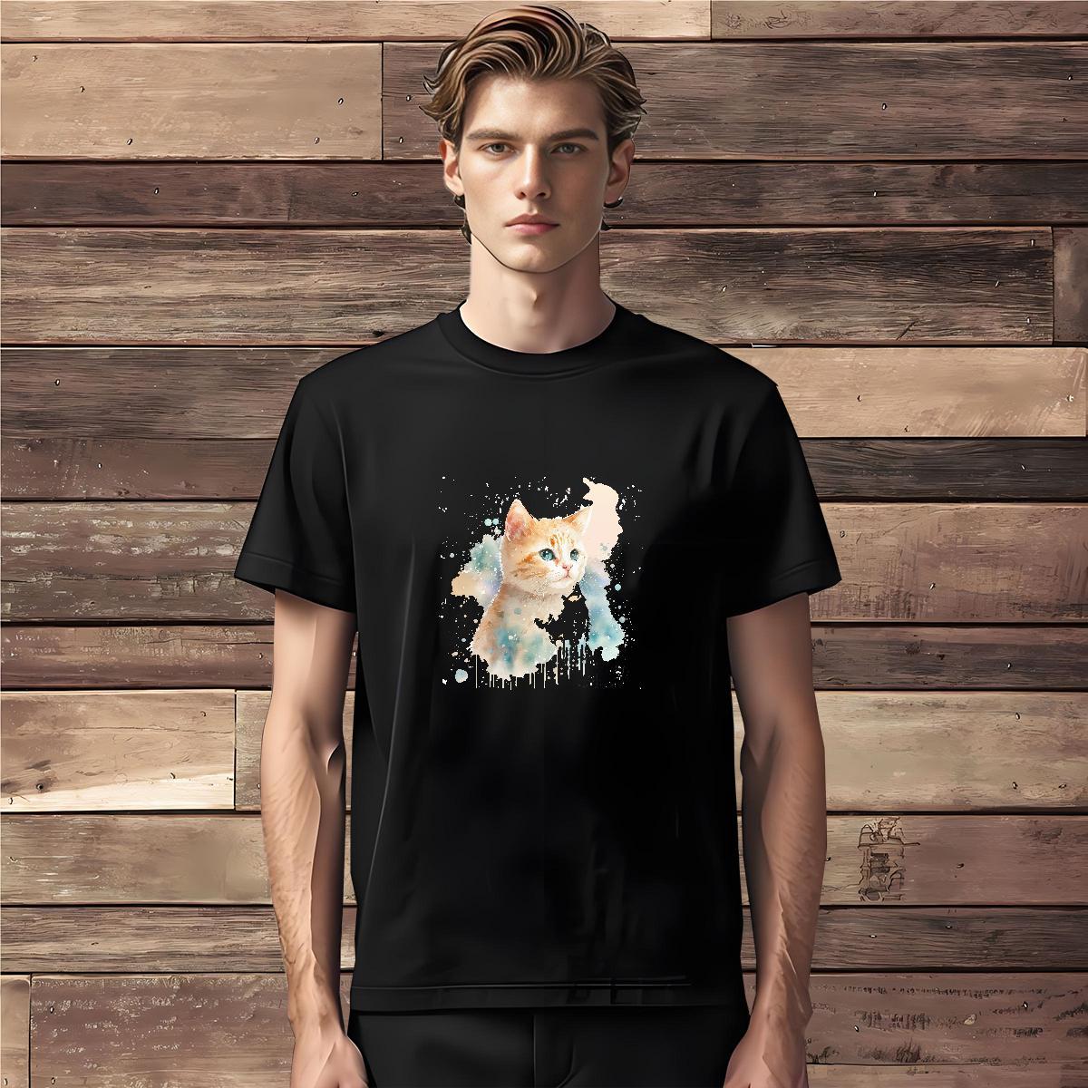 Man T Shirts 100% Cotton 230g cat Street wear Hip Hop Pure Cotton Custom Cartoon Couples T Shirts Classic Popular Polos
